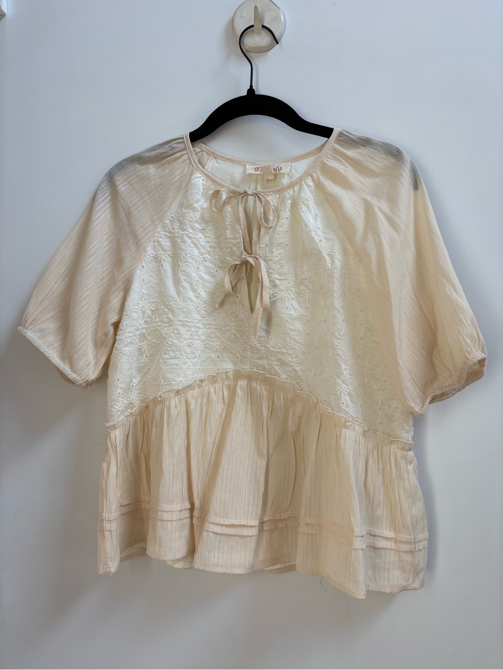 Listicle Cream Peasant Tunic with Tie Neck